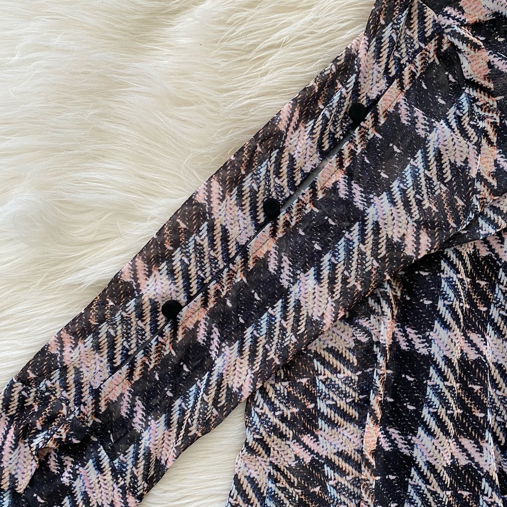 Eva Franco Anthropologie Black Pink Plaid Mesh Cut Out Sleeve Belinda Top Shirt - Picture 6 of 12